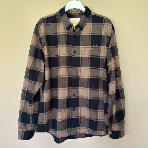 RSVLTS Yellowstone Flannel Button Shirt Men XL Soft Black Brown Plaid Ranch Farm - Picture 1 of 5